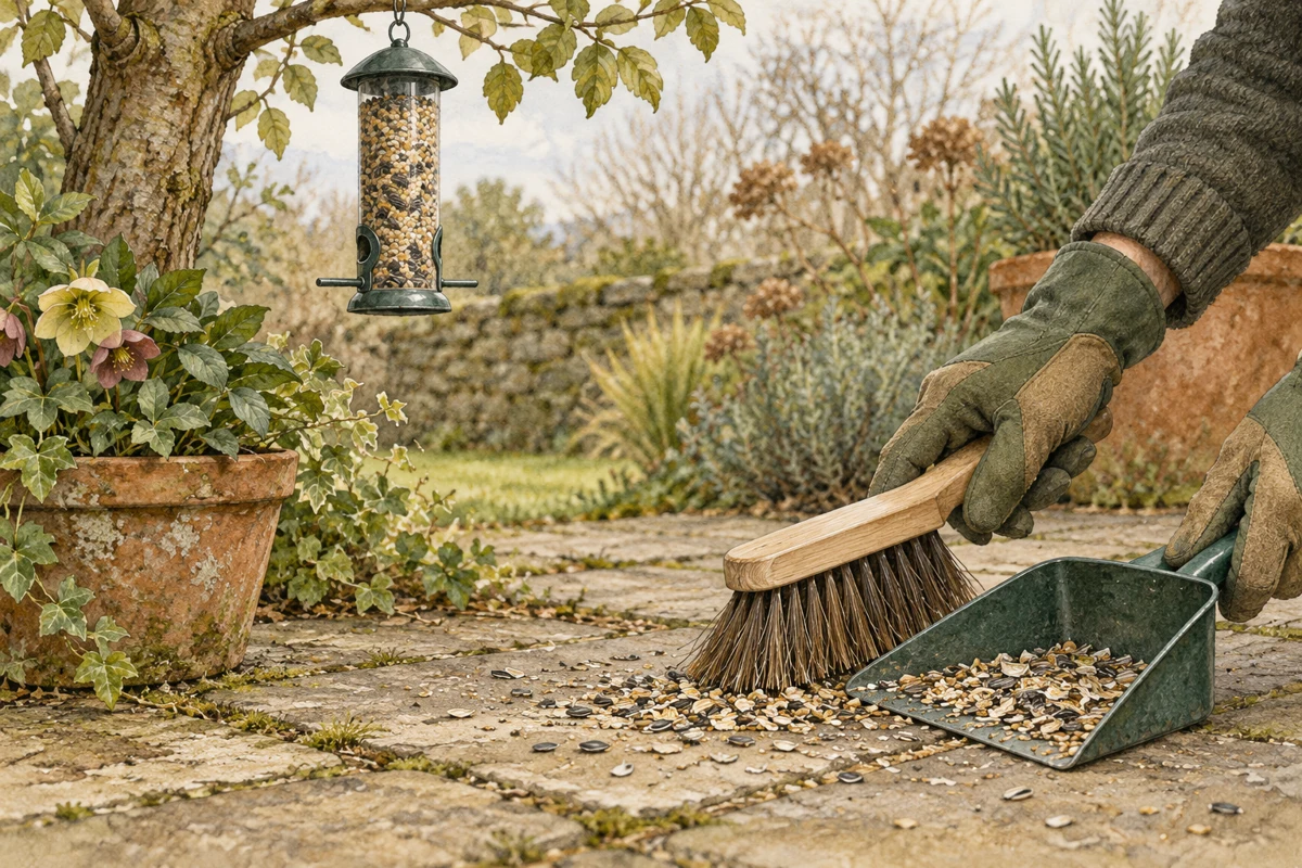 Illustration: Dealing with the ground below a feeder